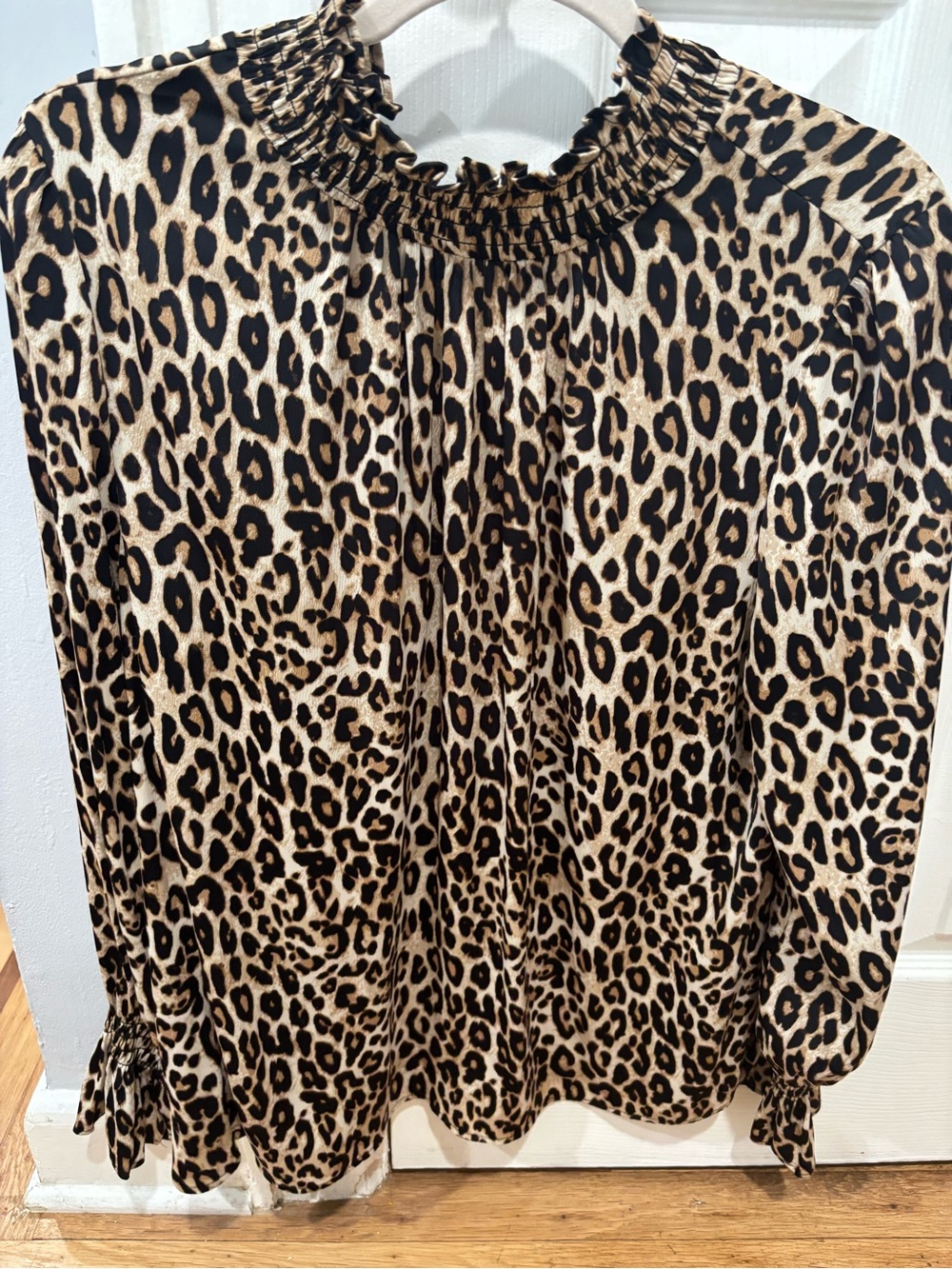 Leopard Print Long Sleeve Blouse - Black & Tan